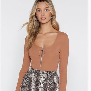 Toffee Zip Up Bodysuit